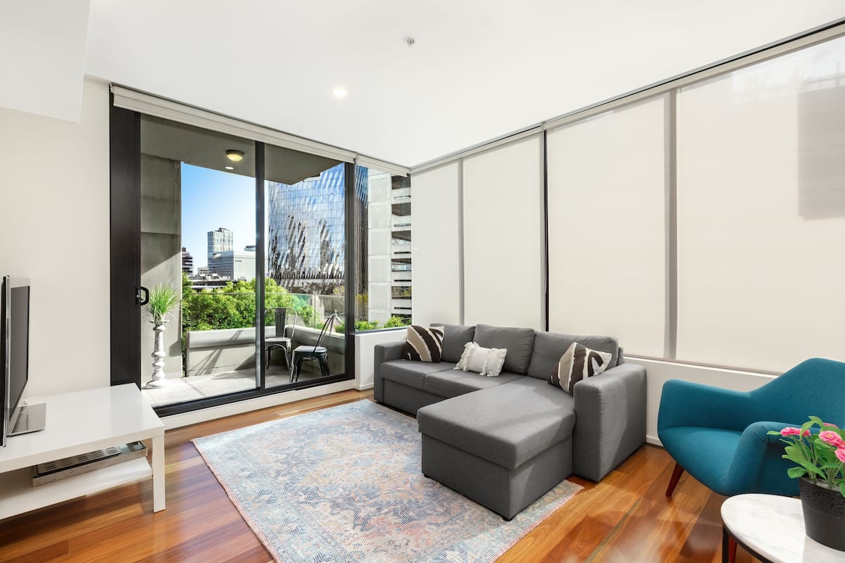 2 Bedroom 1 Bath Standard Apartment | Living room | 45-inch flat-screen TV with digital channels, TV