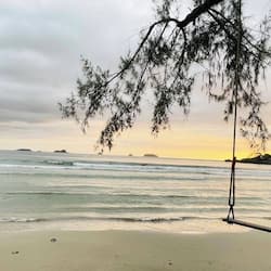 On the beach, sun loungers, beach umbrellas, beach towels
