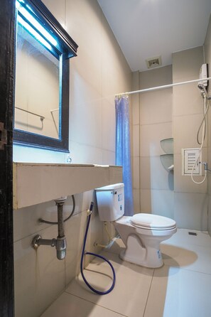 Douche, serviettes fournies, papier toilette