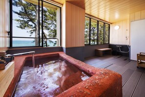 Japanese Western Room with Twin Bed + Tatami Mats, Ocean View Semi-Open-Air Bath, Non Smoking | Bathroom | Separate bathtub and shower, free toiletries, electronic bidet, towels - Resort Hotel Mihagi (Hagi)