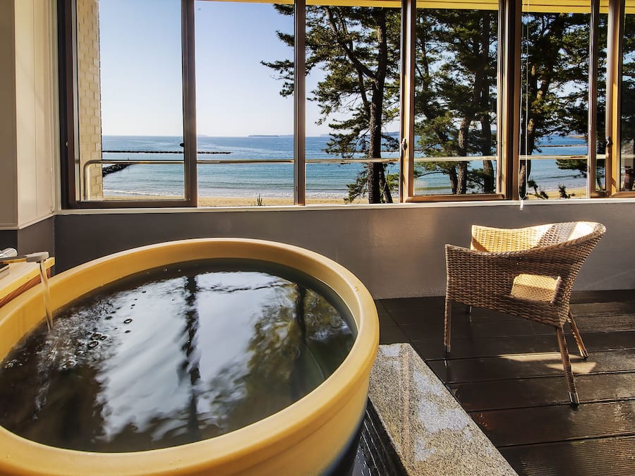 Ocean View Japanese Western Twin Room with Semi-Open-Air Bath, Non Smoking | Bathroom