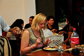 Breakfast, lunch, dinner served; international cuisine