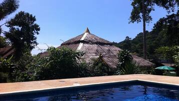 Outdoor pool, sun loungers