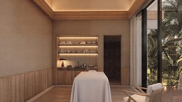 Behandelingskamers voor koppels, een sauna, een bubbelbad, een stoombad