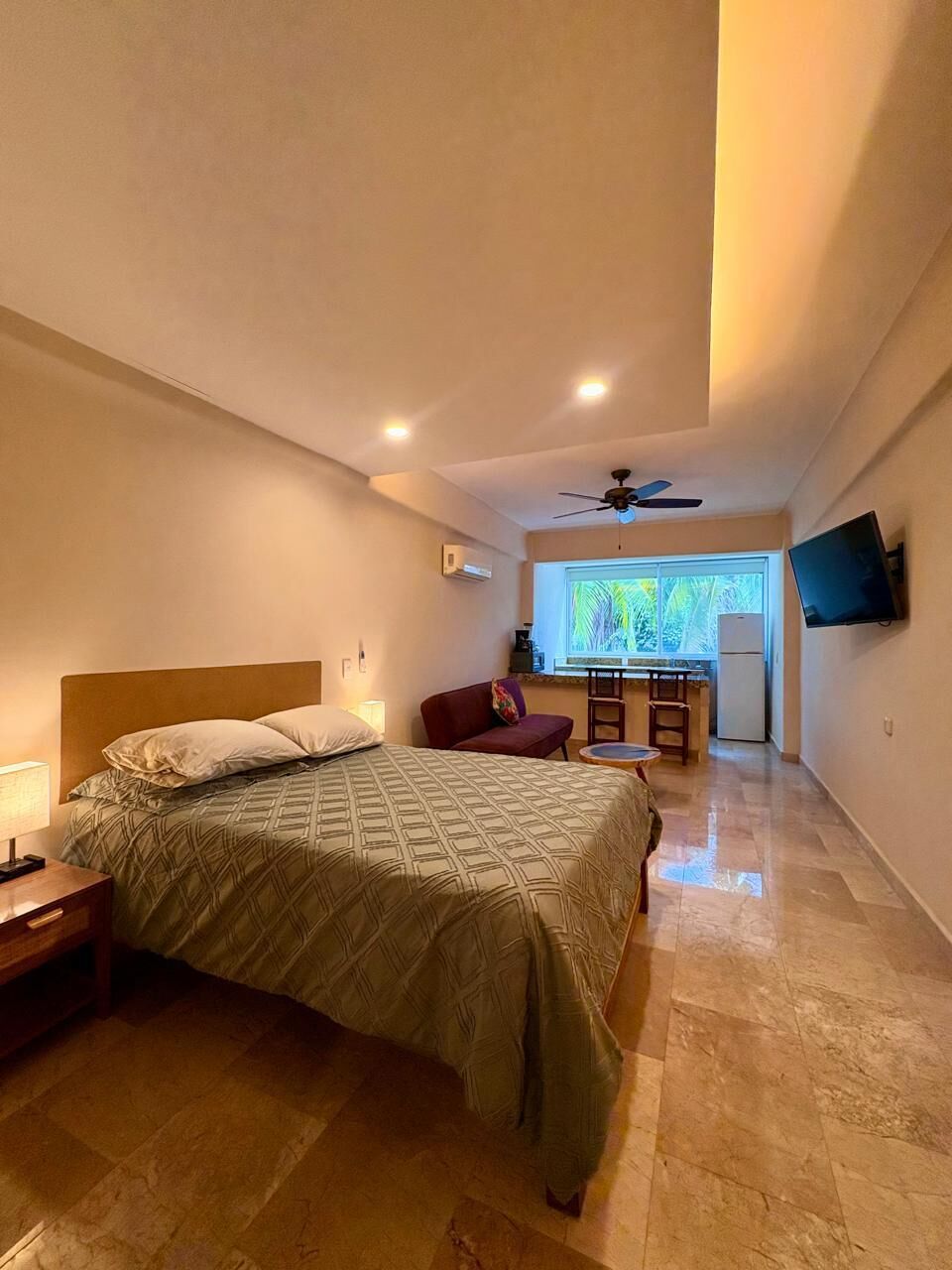 Premium bedding, down comforters, memory foam beds, desk
