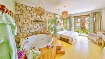 Deluxe Room with Terrace, Fireplace and Jetted Tub | 1 bedroom, Egyptian cotton sheets, premium bedding, minibar