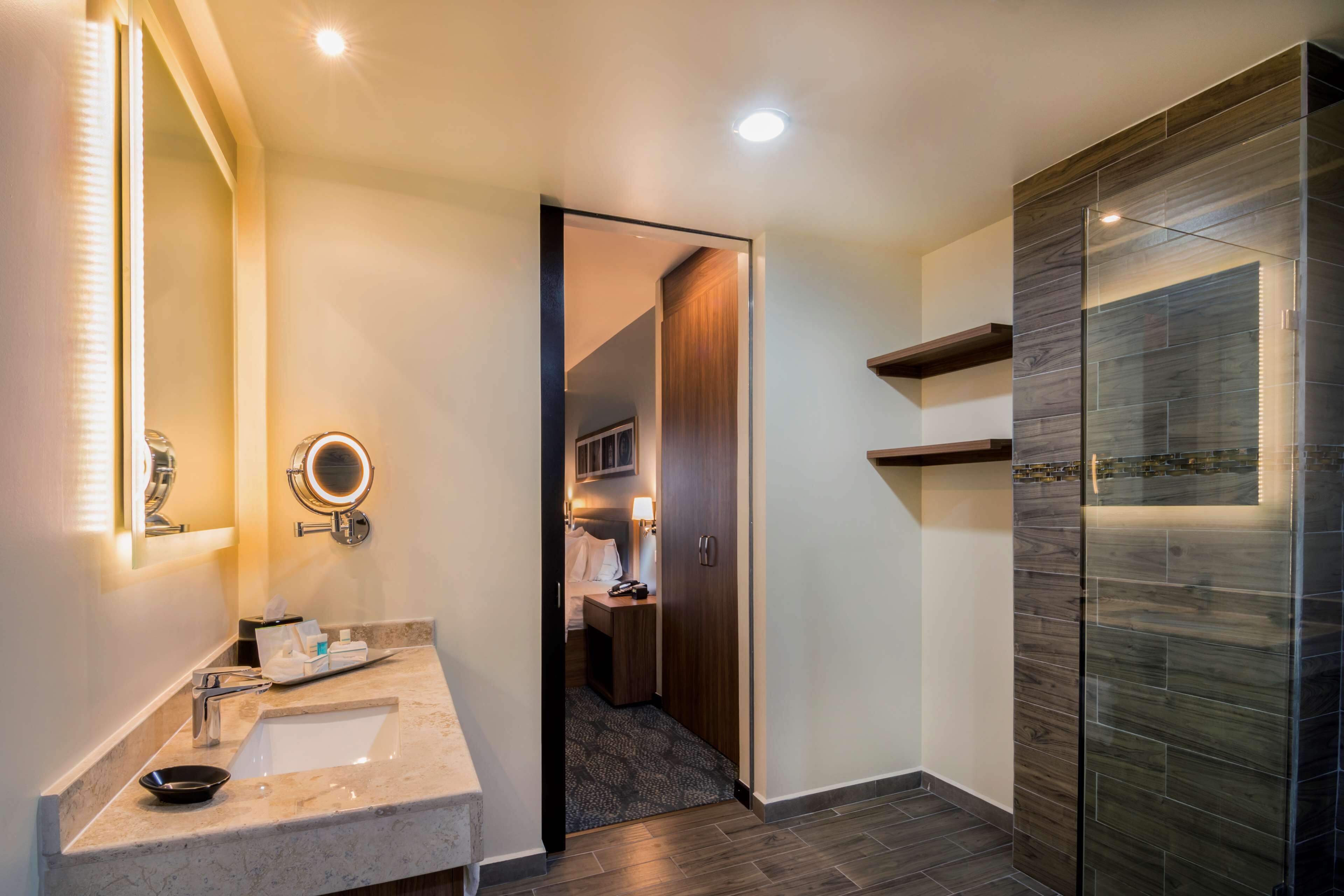 suite, 1 king bed, non smoking, refrigerator | bathroom shower