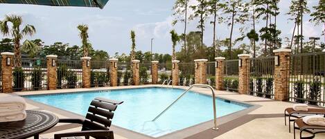 Outdoor pool, pool umbrellas, pool loungers