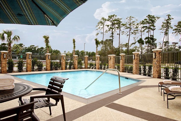 Outdoor pool, pool umbrellas, pool loungers