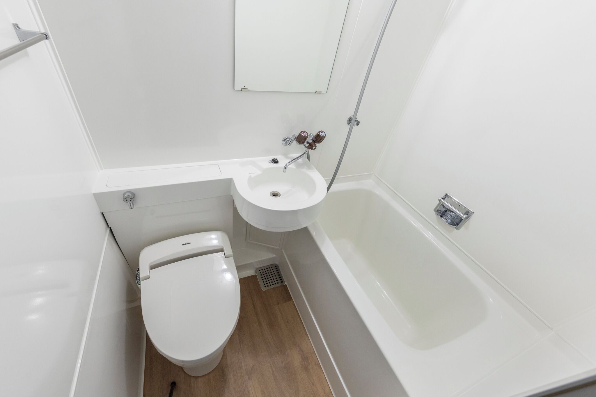 desk, laptop workspace, blackout curtains, iron/ironing board