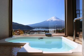 Separate bathtub and shower, free toiletries, hair dryer, slippers