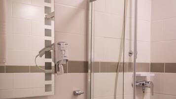 Shower, free toiletries, hair dryer, towels