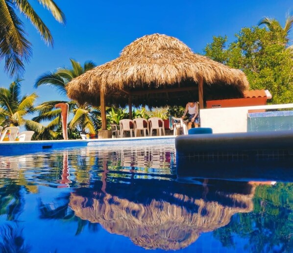 Outdoor pool, pool loungers