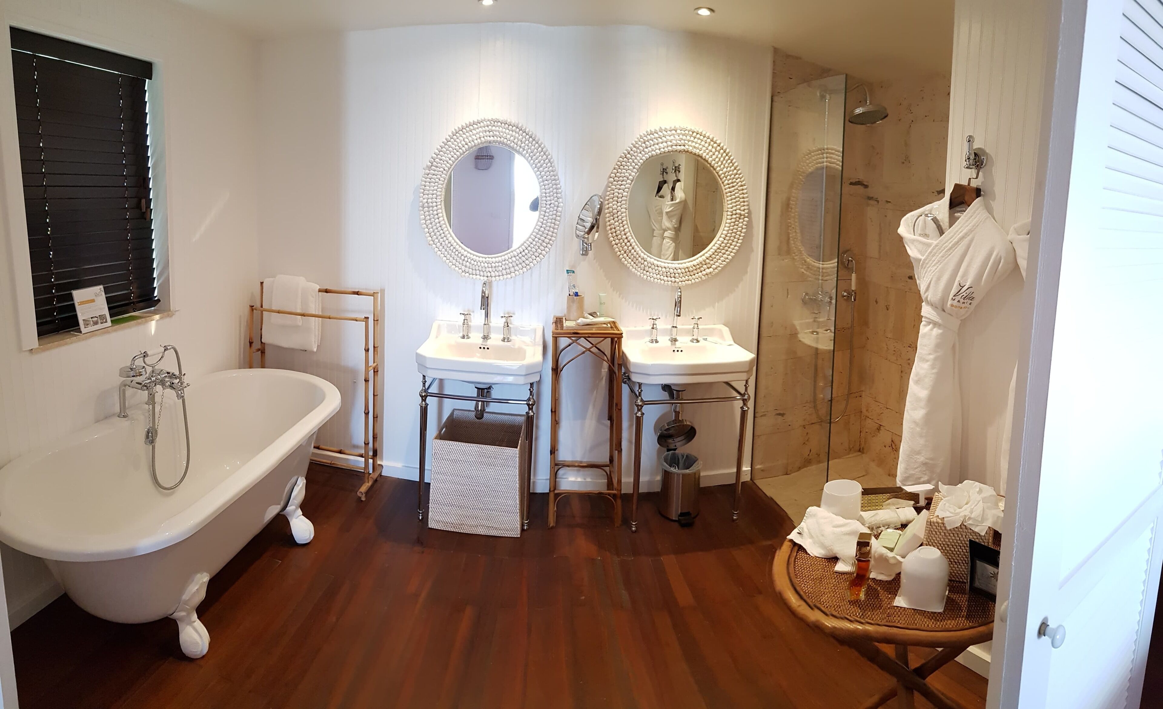 family suite - sea view - colombier hill | bathroom | designer toiletries, hair dryer, bathrobes, slippers