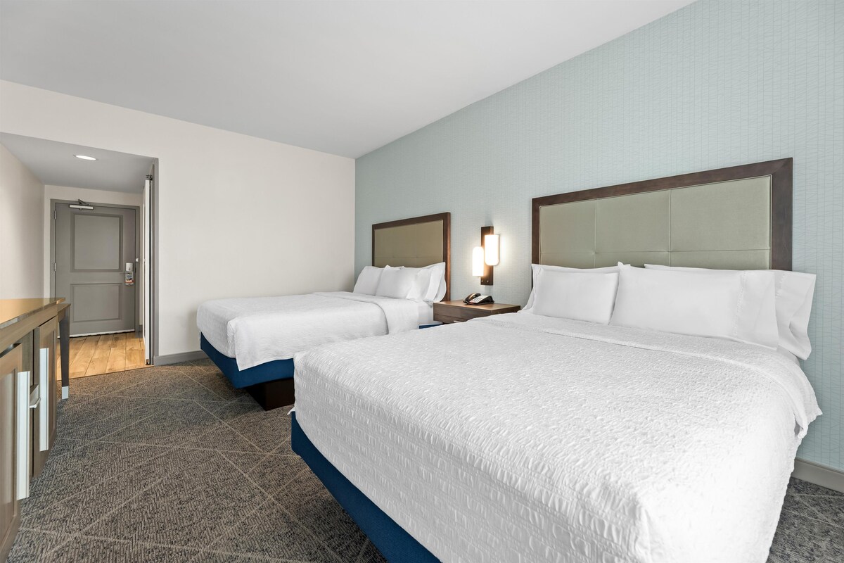 Room, 2 Queen Beds, Non Smoking, Refrigerator | In-room safe, desk, blackout curtains, iron/ironing board