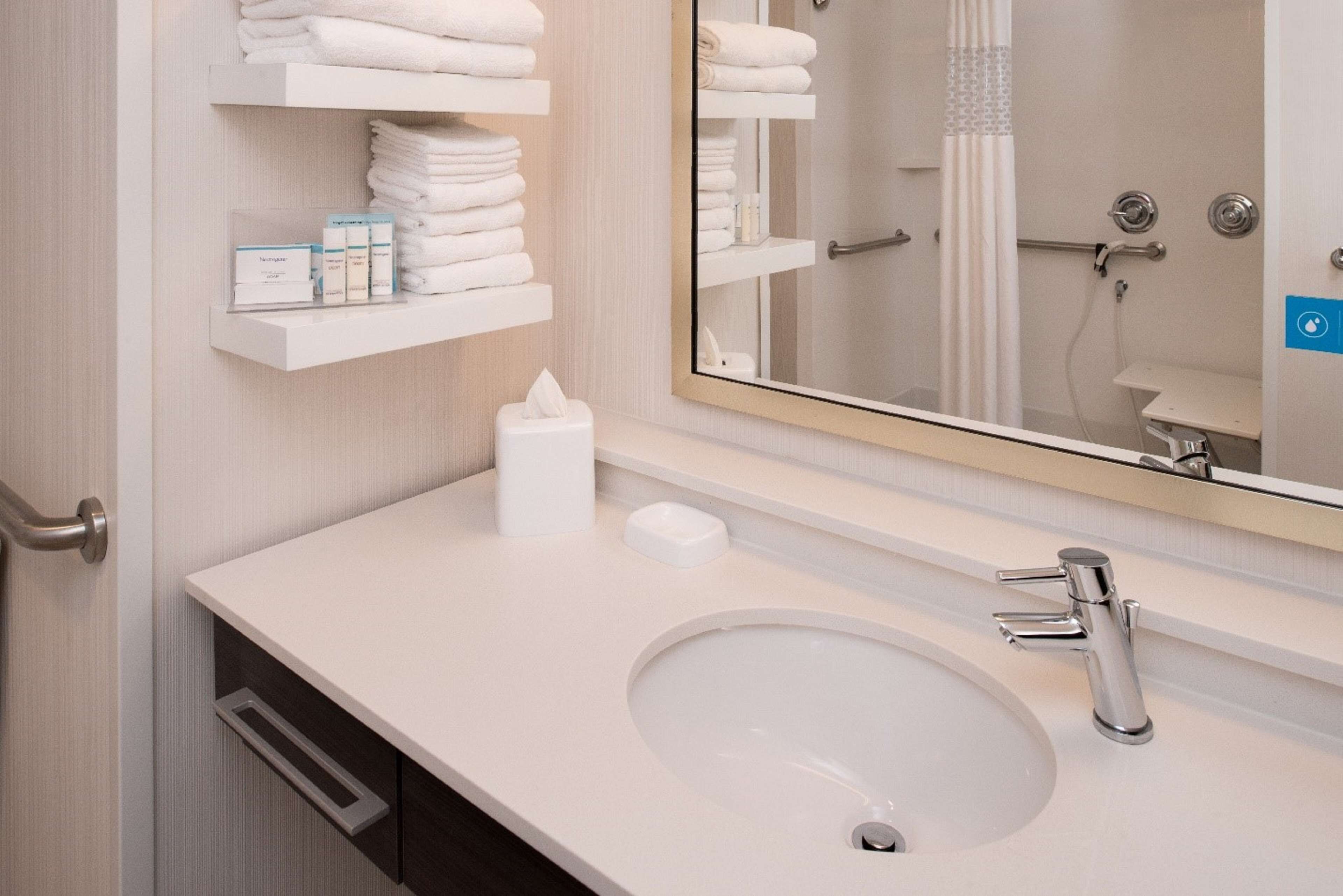 room, 1 king bed, accessible, non smoking (roll in shower) | bathroom | combined shower/bathtub, free toiletries, towels