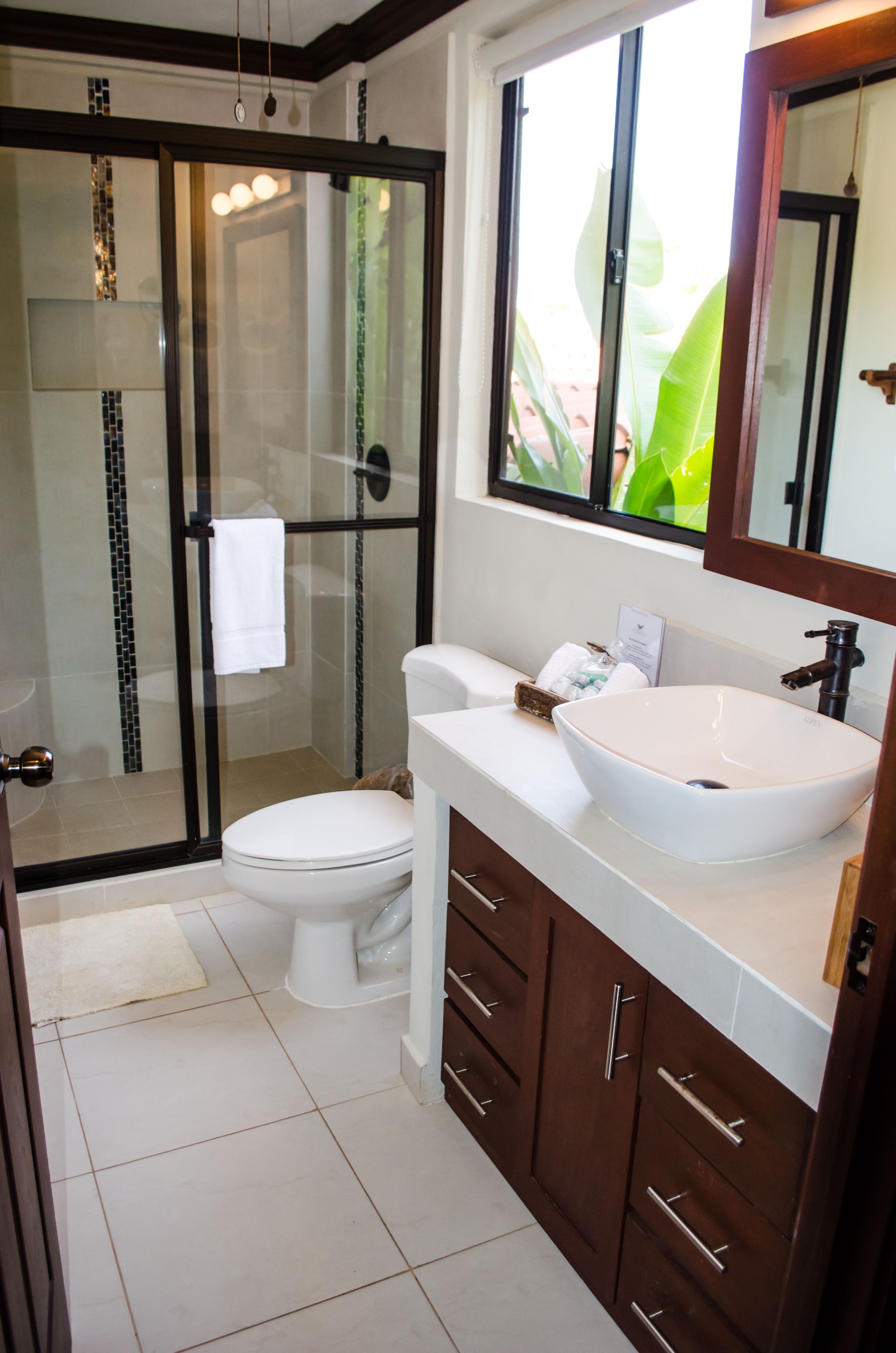 luxury villa, 2 bedrooms, terrace, ocean view | bathroom | shower, free toiletries, hair dryer, towels