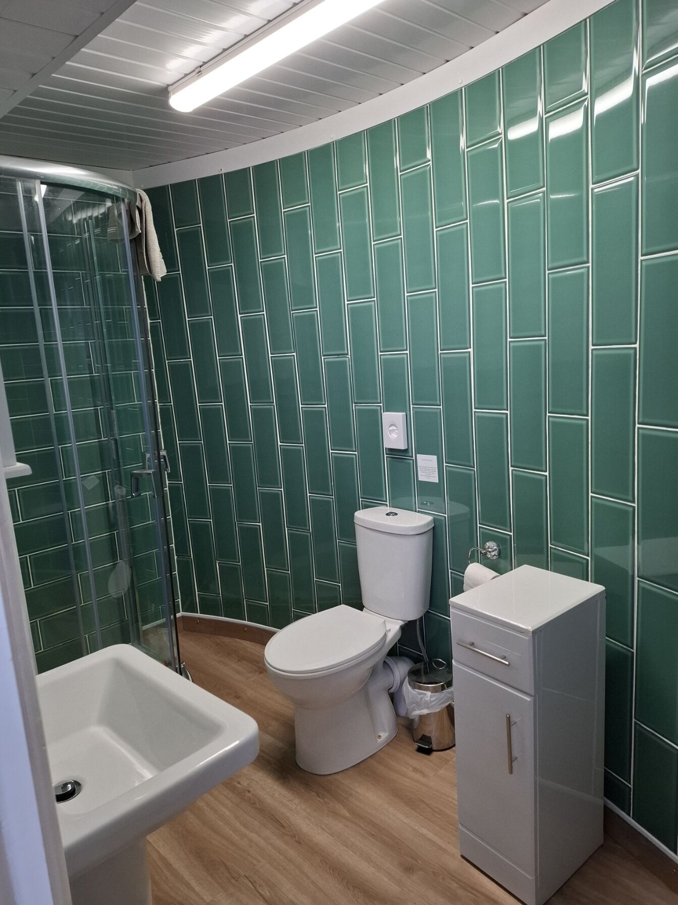 A bathroom with a toilet, sink, and cabinet.