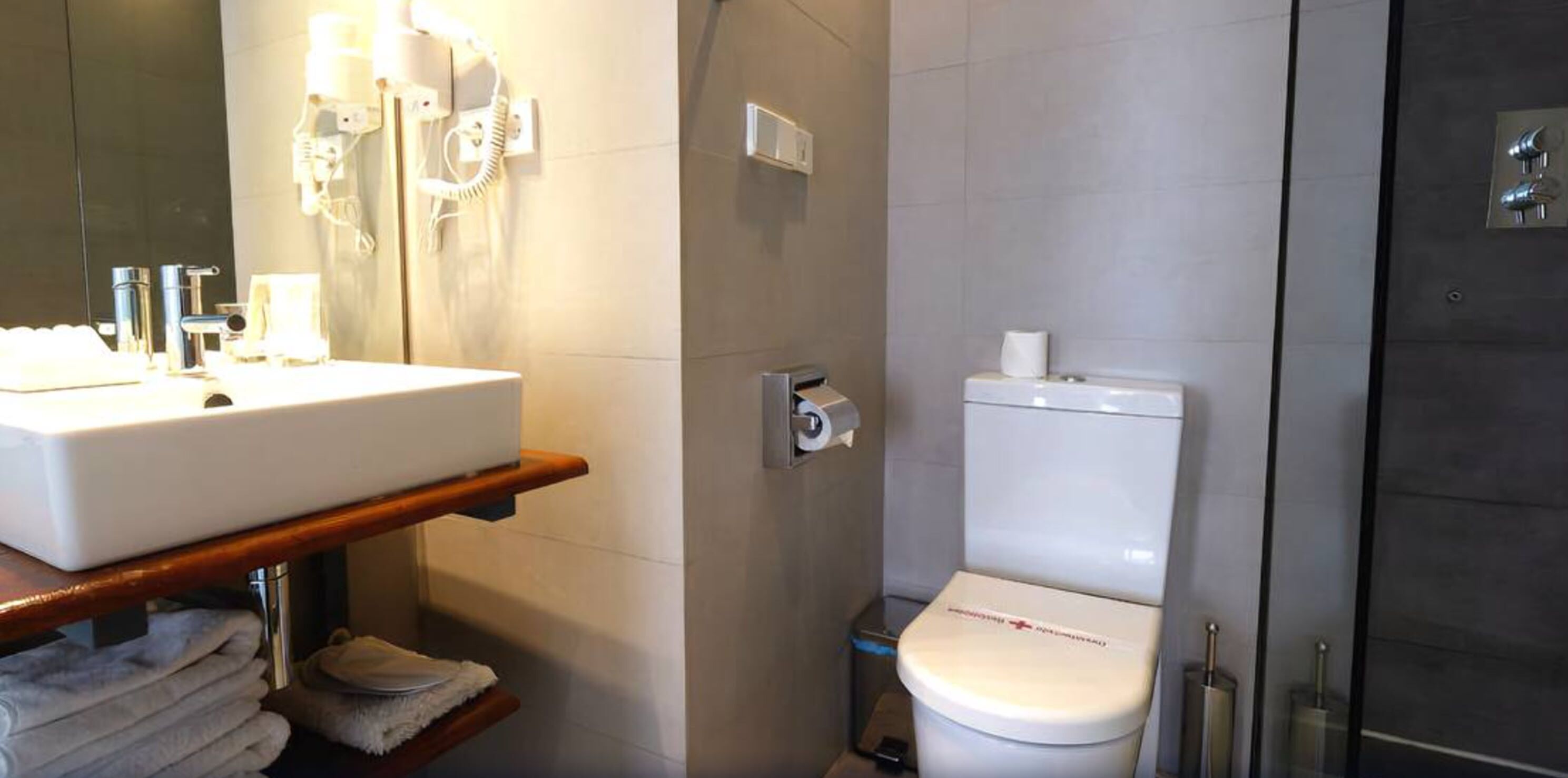 free toiletries, hair dryer, towels