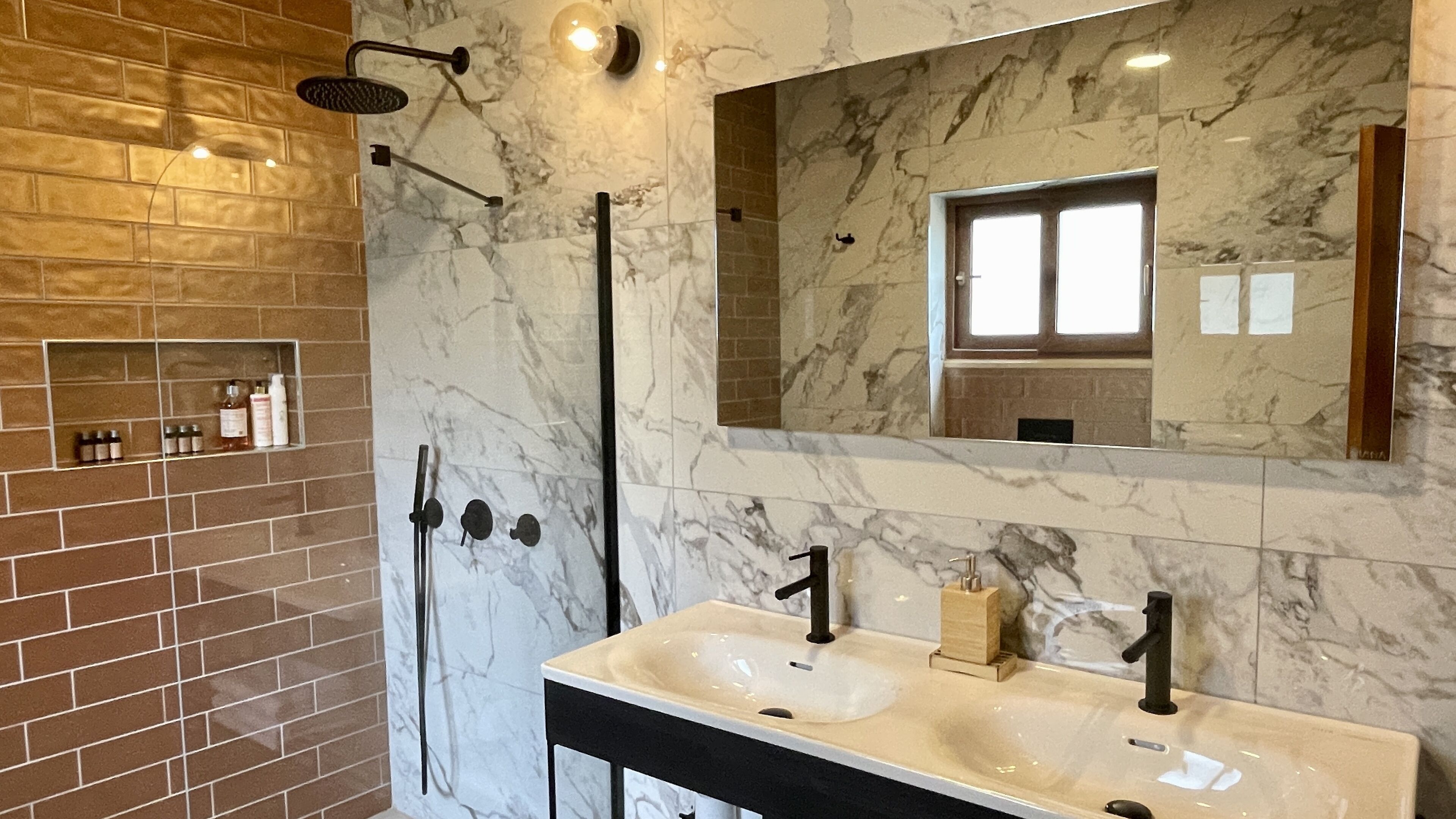 deluxe villa | bathroom | shower, hair dryer, towels