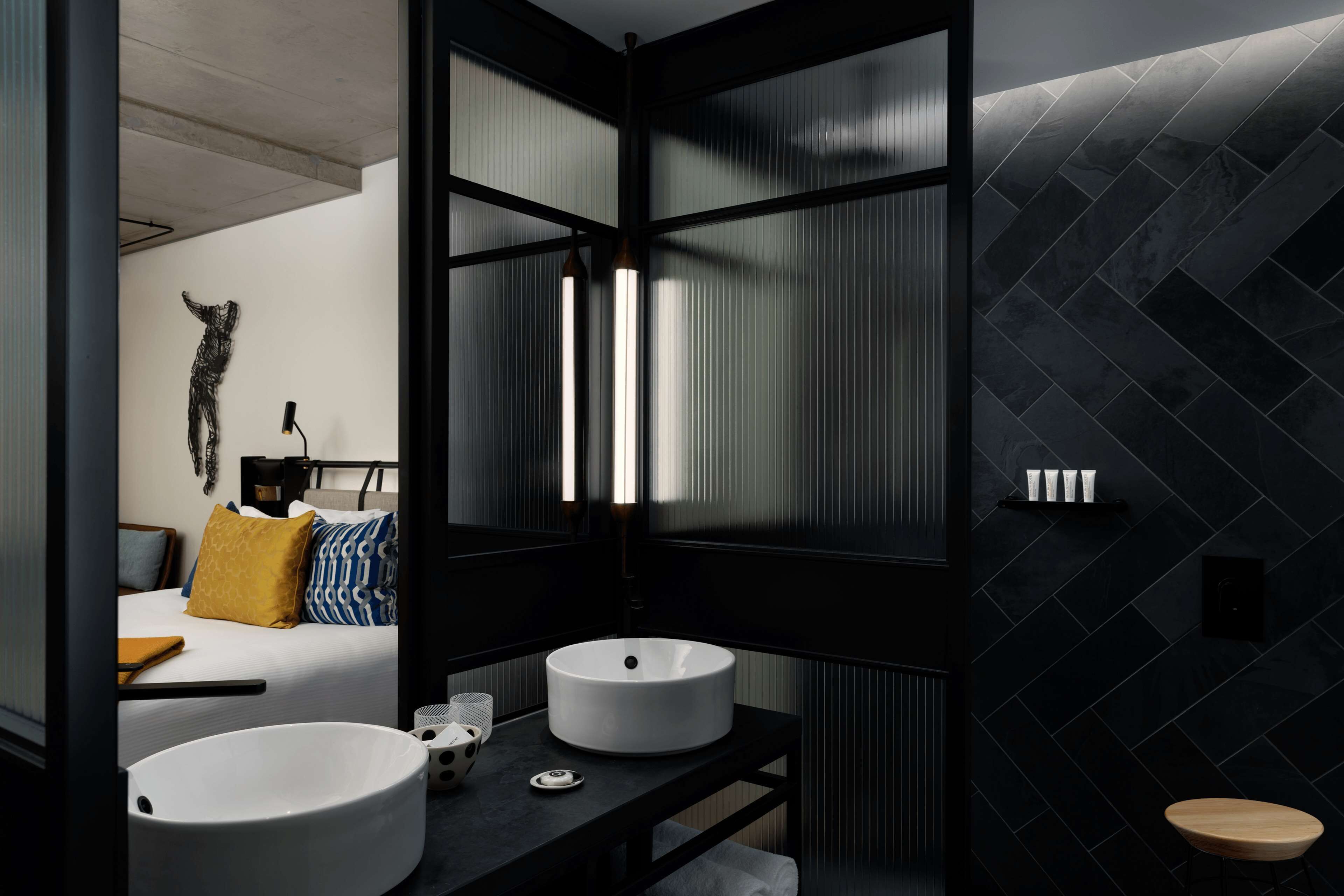 qt king | bathroom | rainfall showerhead, designer toiletries, hair dryer, bathrobes