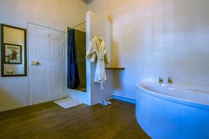 Hair dryer, bathrobes, towels