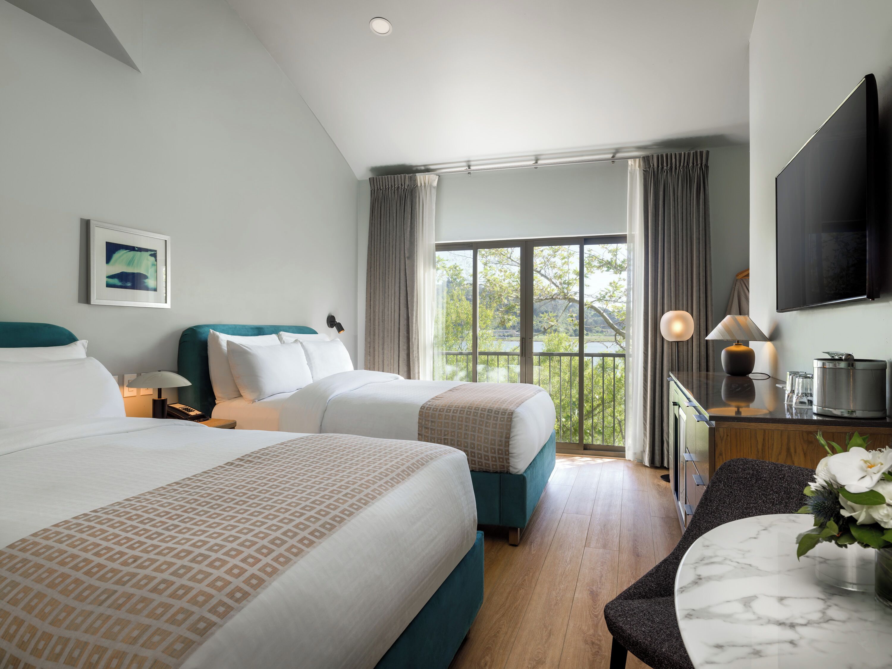 deluxe room, 2 queen beds | in-room safe, desk, free wifi, bed sheets