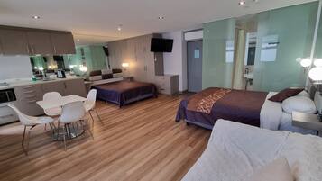 Family Deluxe | Pillowtop beds, desk, soundproofing, iron/ironing board