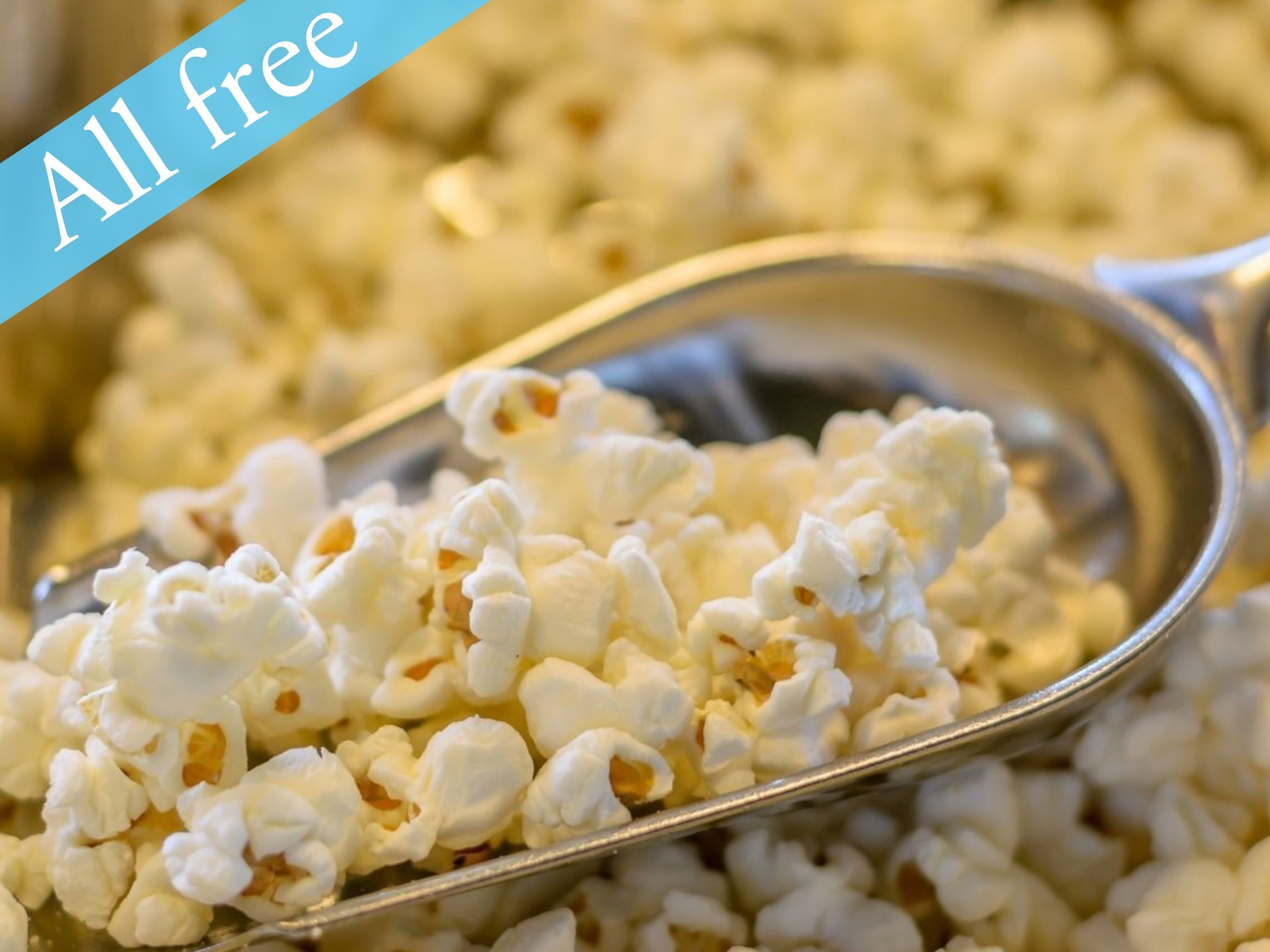 A spoonful of popcorn with a label reading "All free".