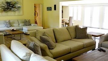 Villa, 6 Bedrooms, Private Pool, Beachfront | Living area | Flat-screen TV