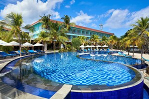 Outdoor pool, pool umbrellas