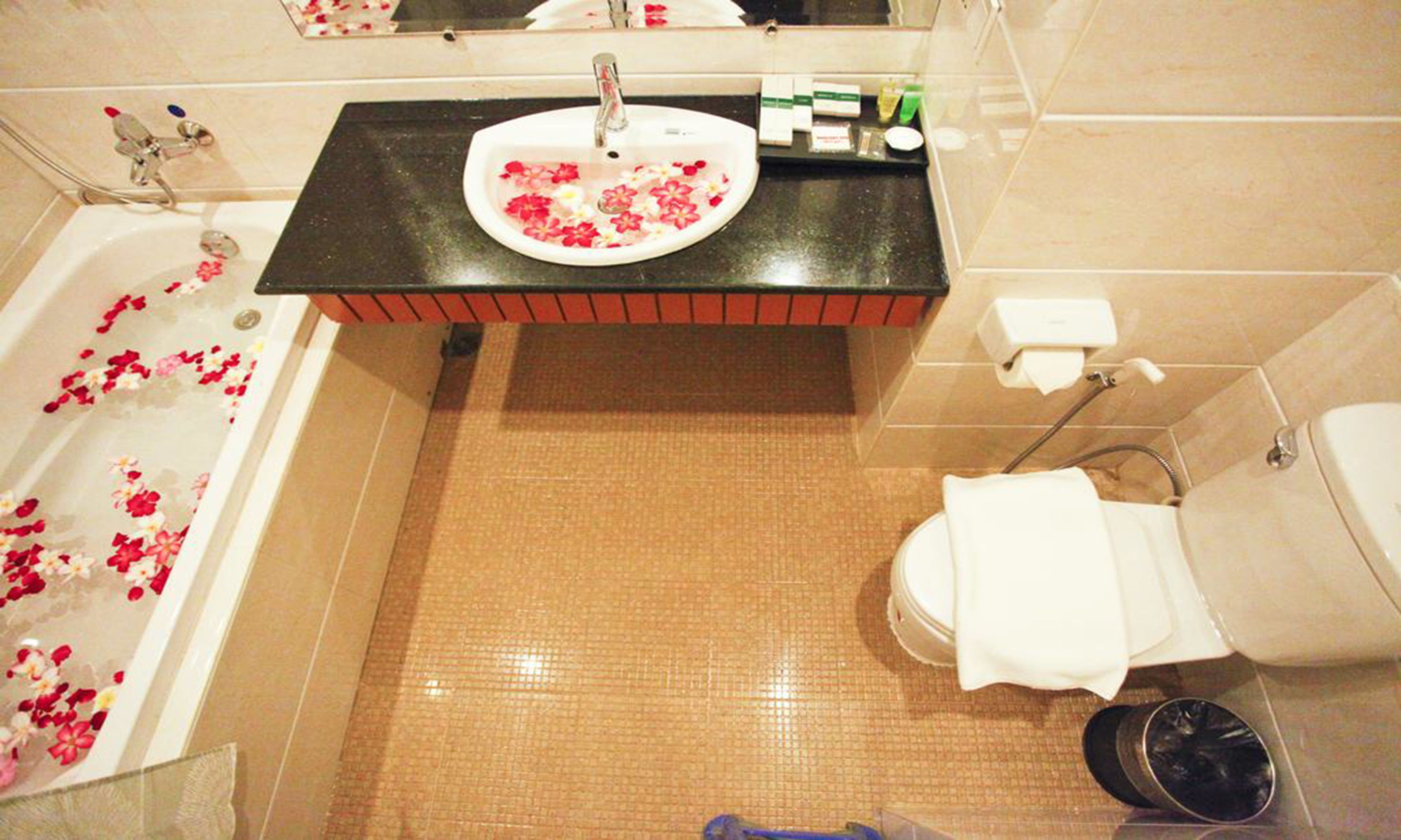 shower, rainfall showerhead, free toiletries, hair dryer