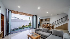 Villa, 3 Bedrooms, Private Pool | Living area | LCD TV, DVD player - The Dewi Pererenan Villa and Suite (Canggu)