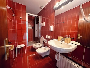 Ducha, secador de pelo, bidé y toallas