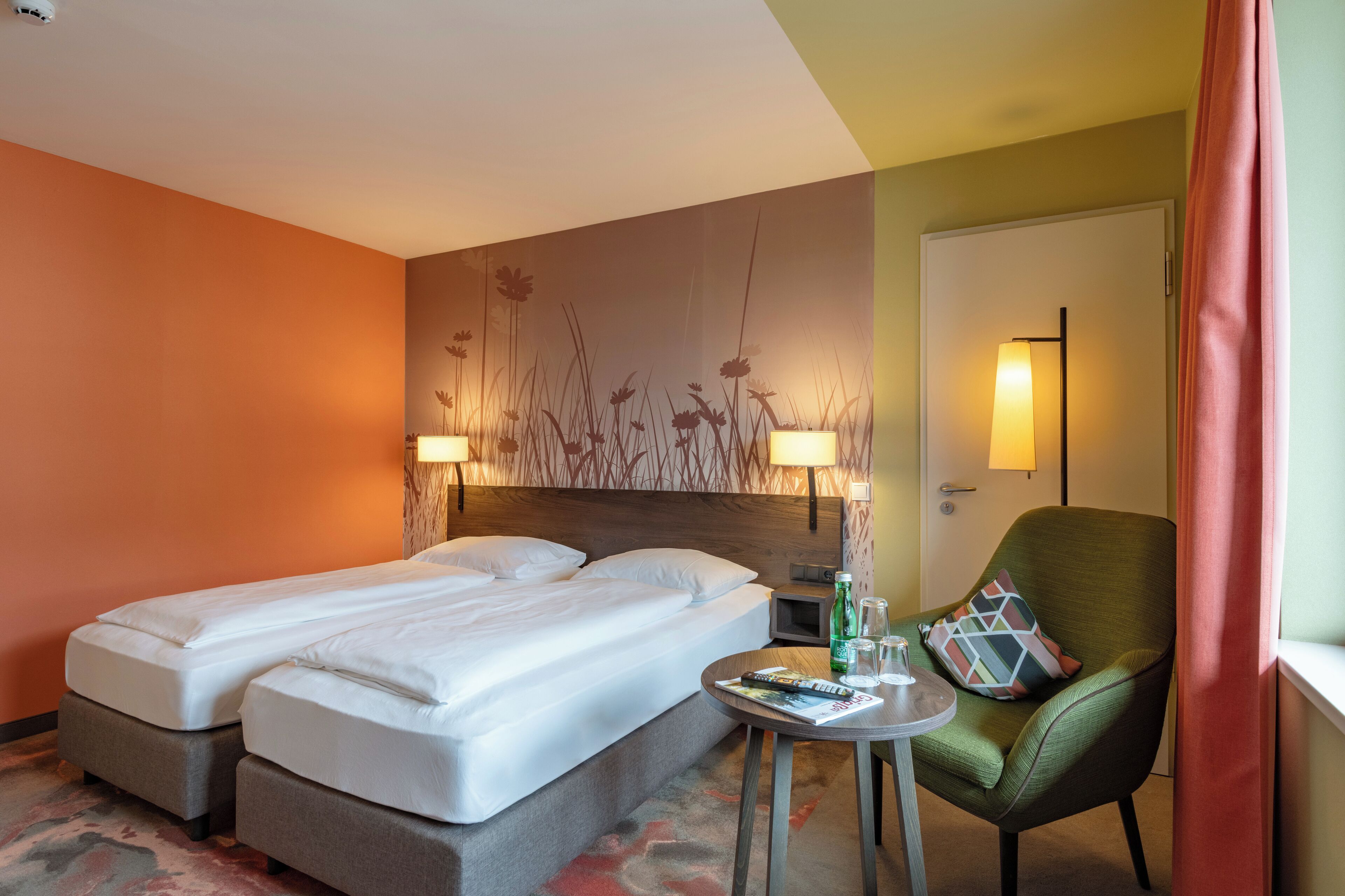 laptop workspace, blackout curtains, soundproofing, iron/ironing board