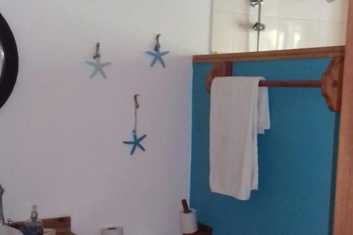 Family Room, Balcony | Bathroom | Shower, towels, soap, toilet paper