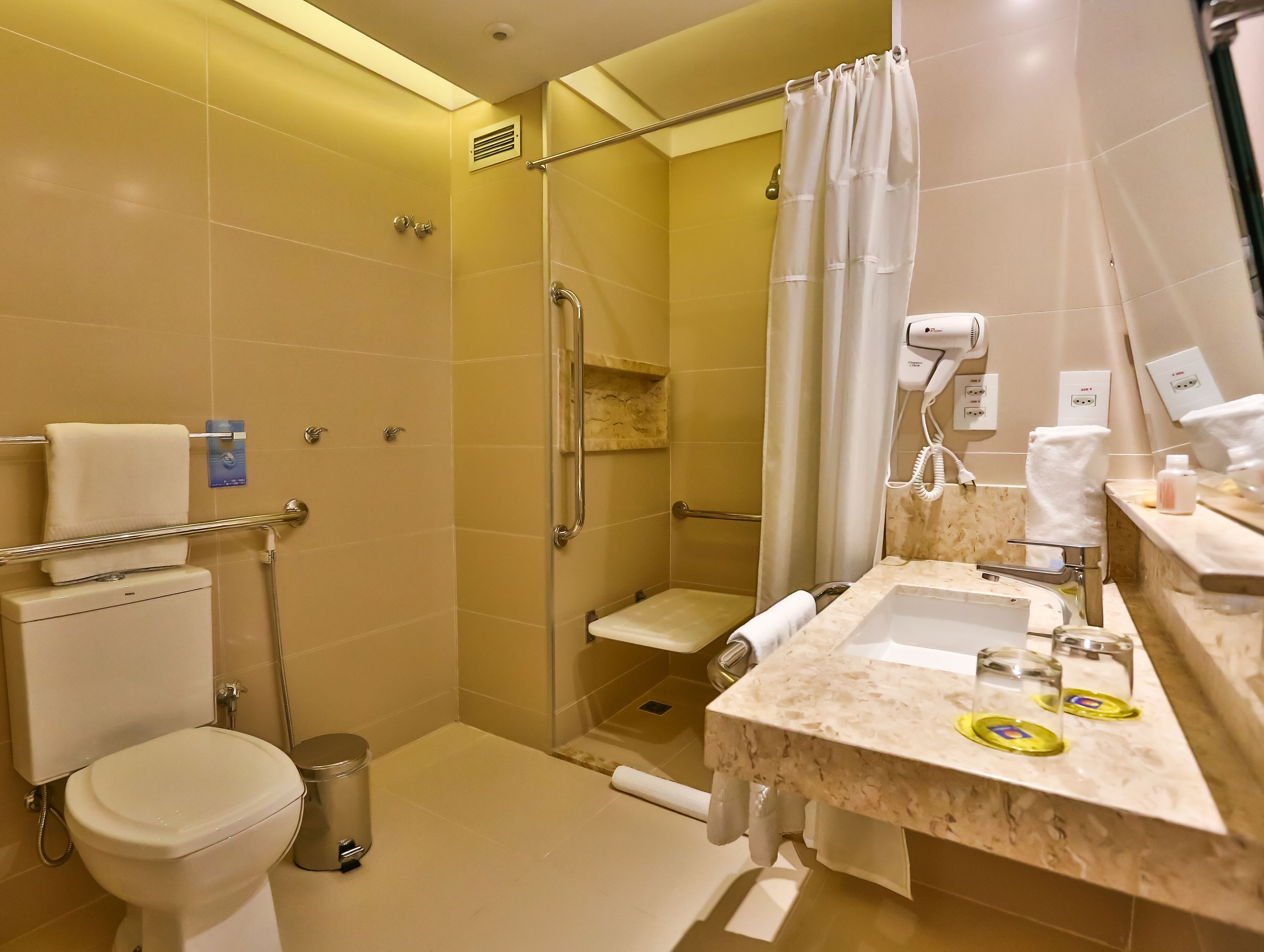 superior twin room | bathroom | shower, free toiletries, hair dryer, towels