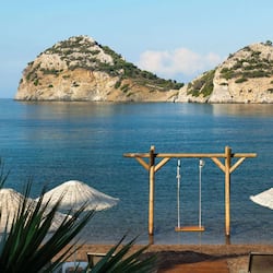 On the beach, sun loungers, beach umbrellas, beach towels
