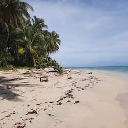 On the beach, white sand, sun loungers, beach towels