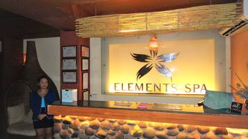 Steam room, body wraps, body scrubs, facials