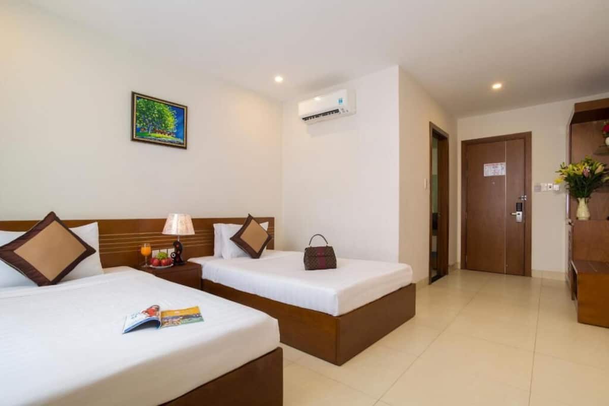 Minibar, desk, laptop workspace, blackout curtains