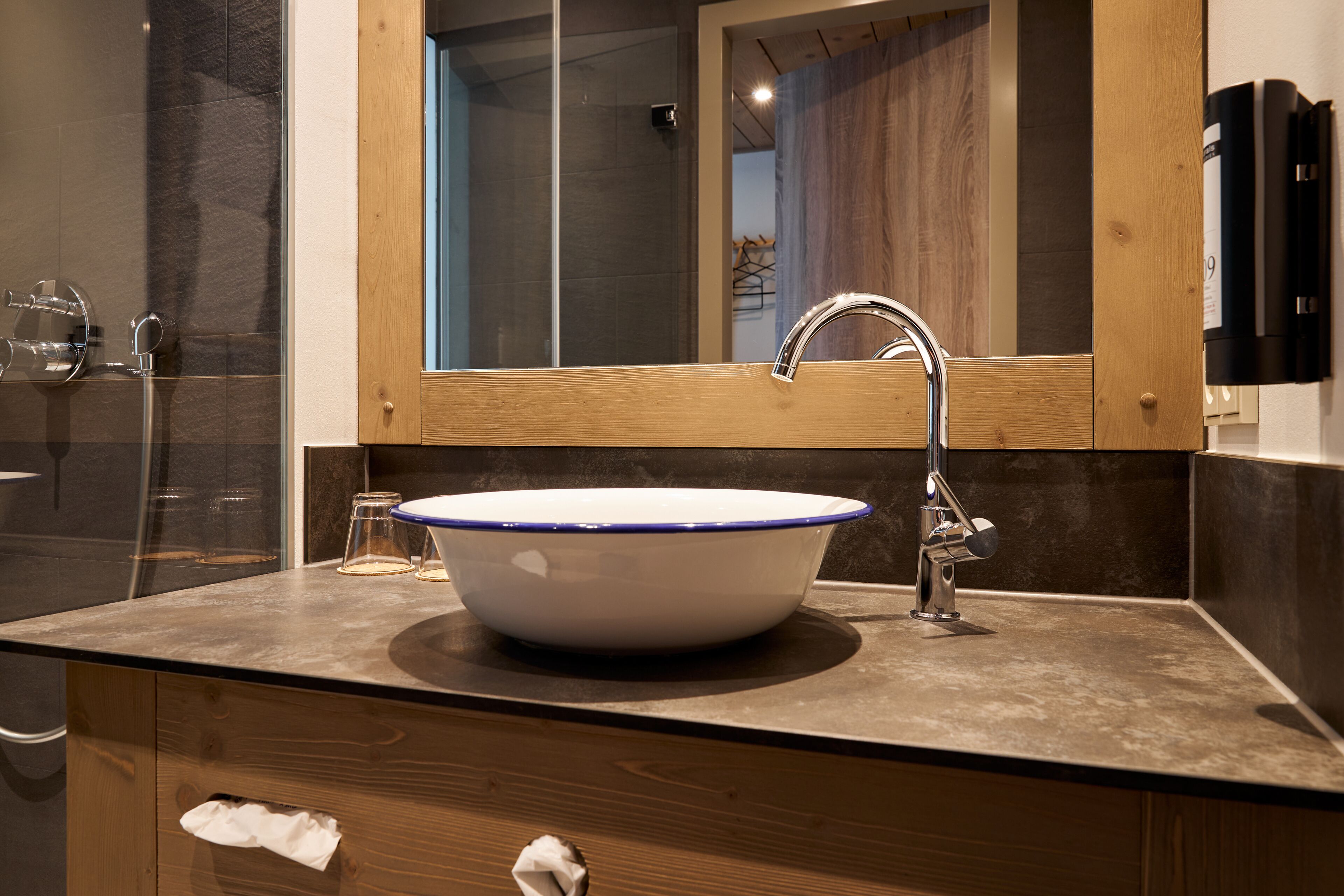 deluxe double room (relax alm) | bathroom | shower, rainfall showerhead, free toiletries, hair dryer