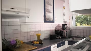 Luxury Apartment, 3 Bedrooms, Non Smoking, Patio | Private kitchen | Fridge, microwave, oven, stovetop