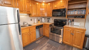 Condo (Sleeps 8 Clean & Cozy 1st Floor Renov) | Private kitchen | Coffee/tea maker, full-sized fridge, microwave, cookware/dishes/utensils - Mountaintop Condos (Snowshoe)