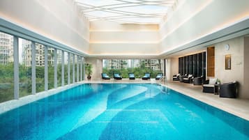 Indoor pool, open 7:00 AM to 10 AM, sun loungers