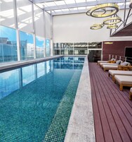 Indoor pool, open 6:00 AM to 8:00 PM, sun loungers