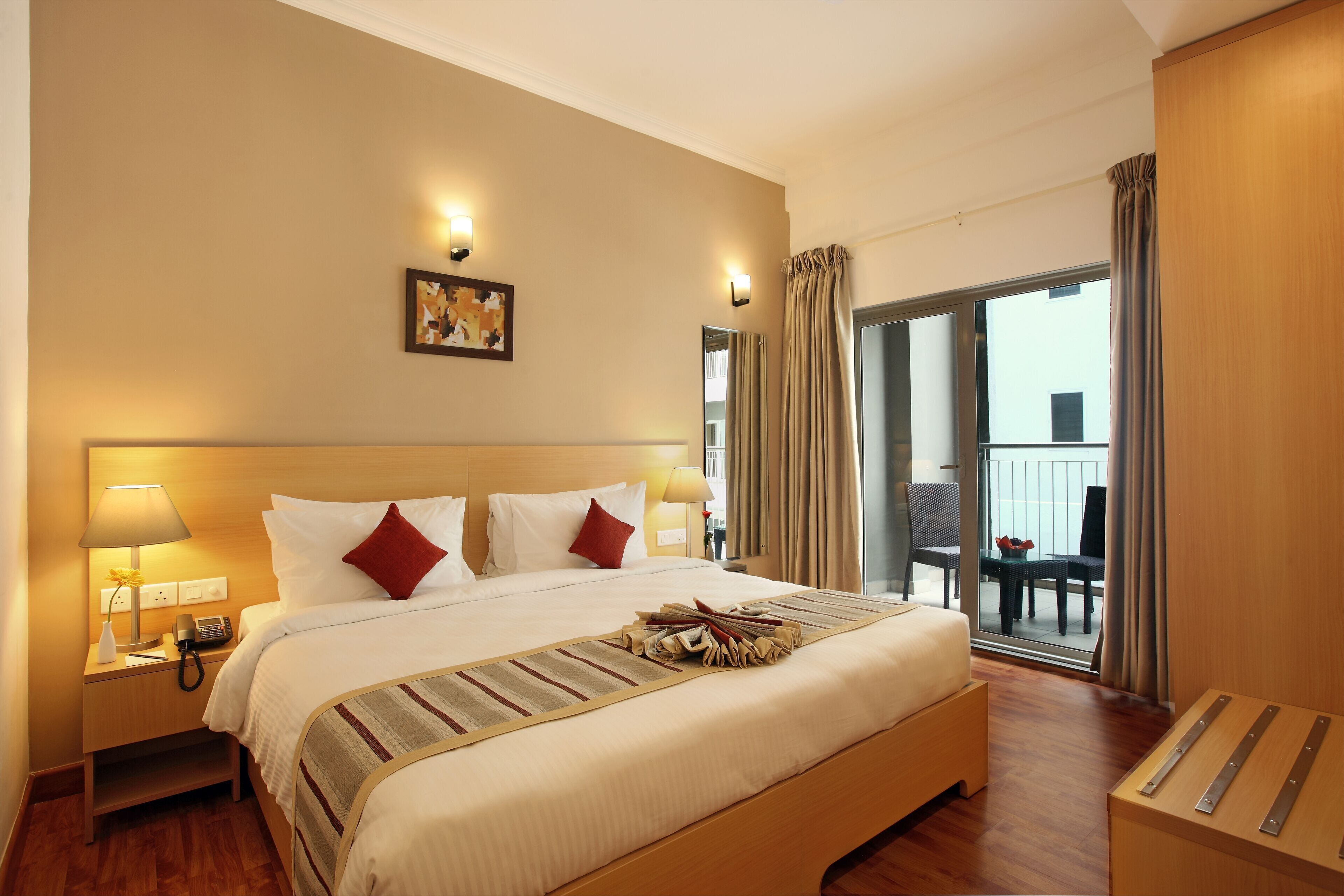 Premium bedding, down comforters, pillowtop beds, in-room safe
