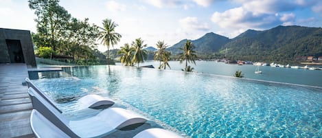 Outdoor pool, sun loungers