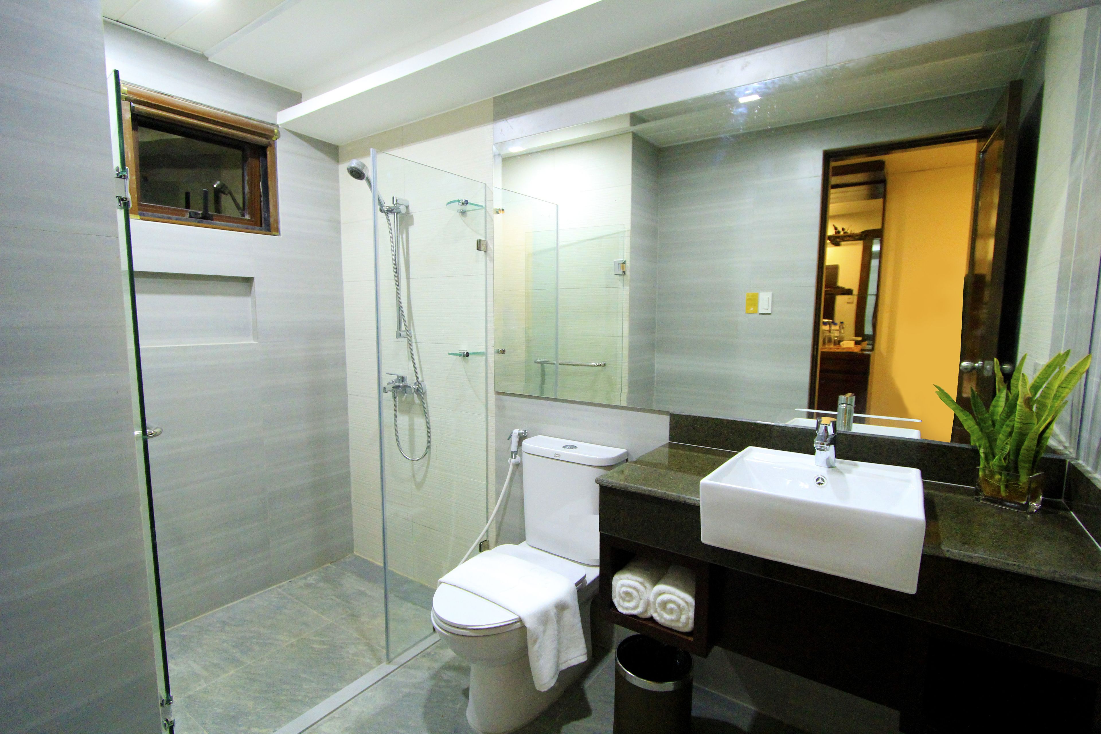 deluxe room | bathroom | shower, free toiletries, hair dryer, bathrobes