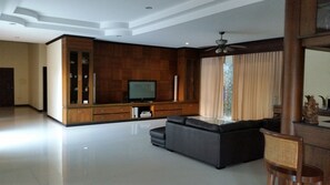 Luxury 5 Bedrooms Private Pool Villa | Living area | 50-inch flat-screen TV with satellite channels, TV, DVD player